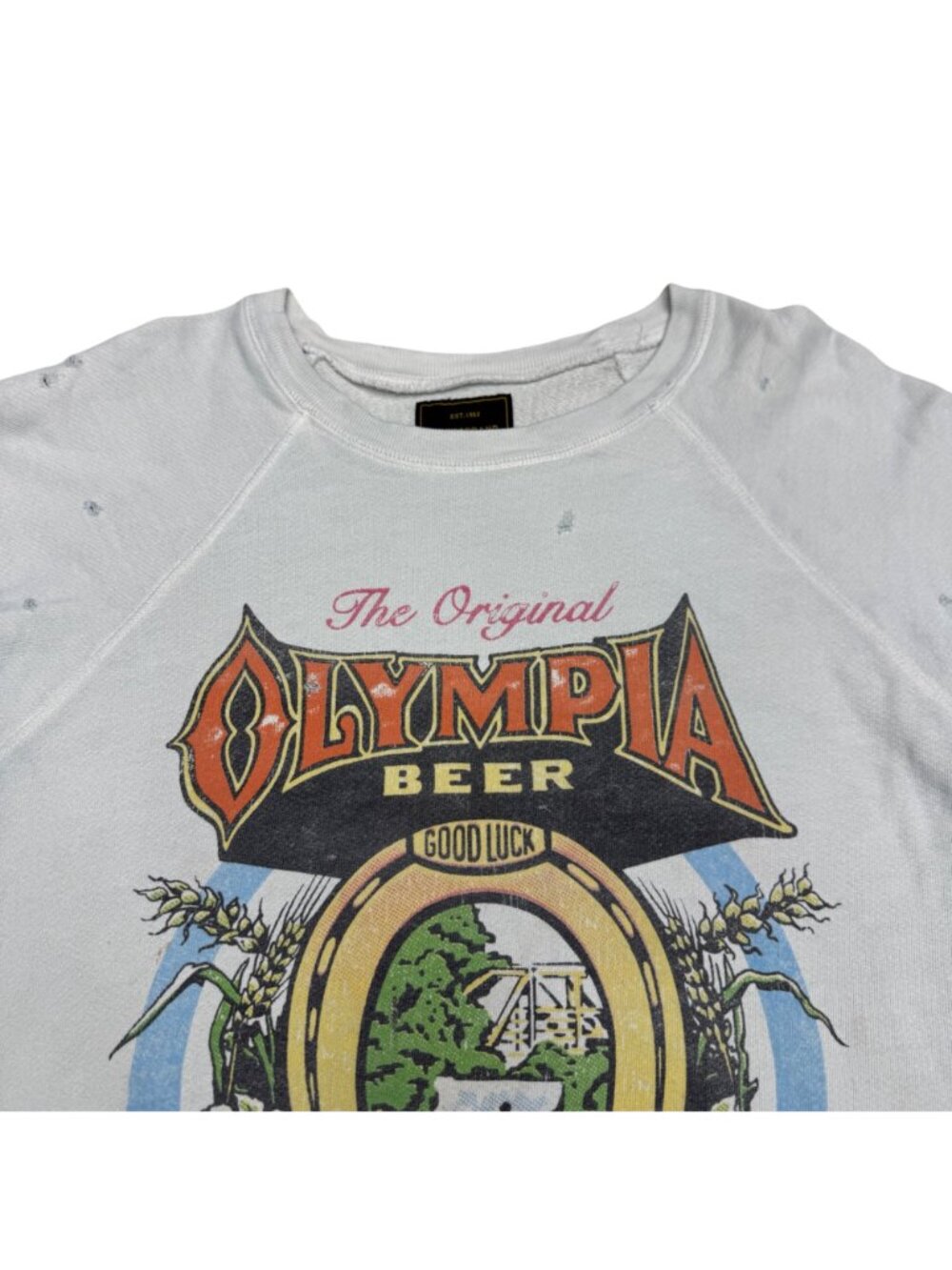 RetroBrand Olympia Beer Distressed Pullover Sweatshirt Made In USA, Size S - Picture 3 of 8